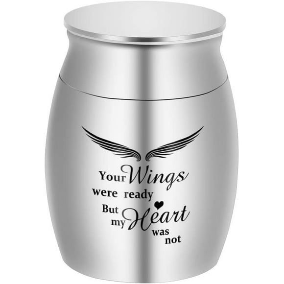 GFDYREE Small Silver Cremation Urn for Ashes Keepsake Miniature Burial Funeral Urns for Sharing Ashes Mini Urn for Ashes-Your Wings were Ready, But My Heart was Not