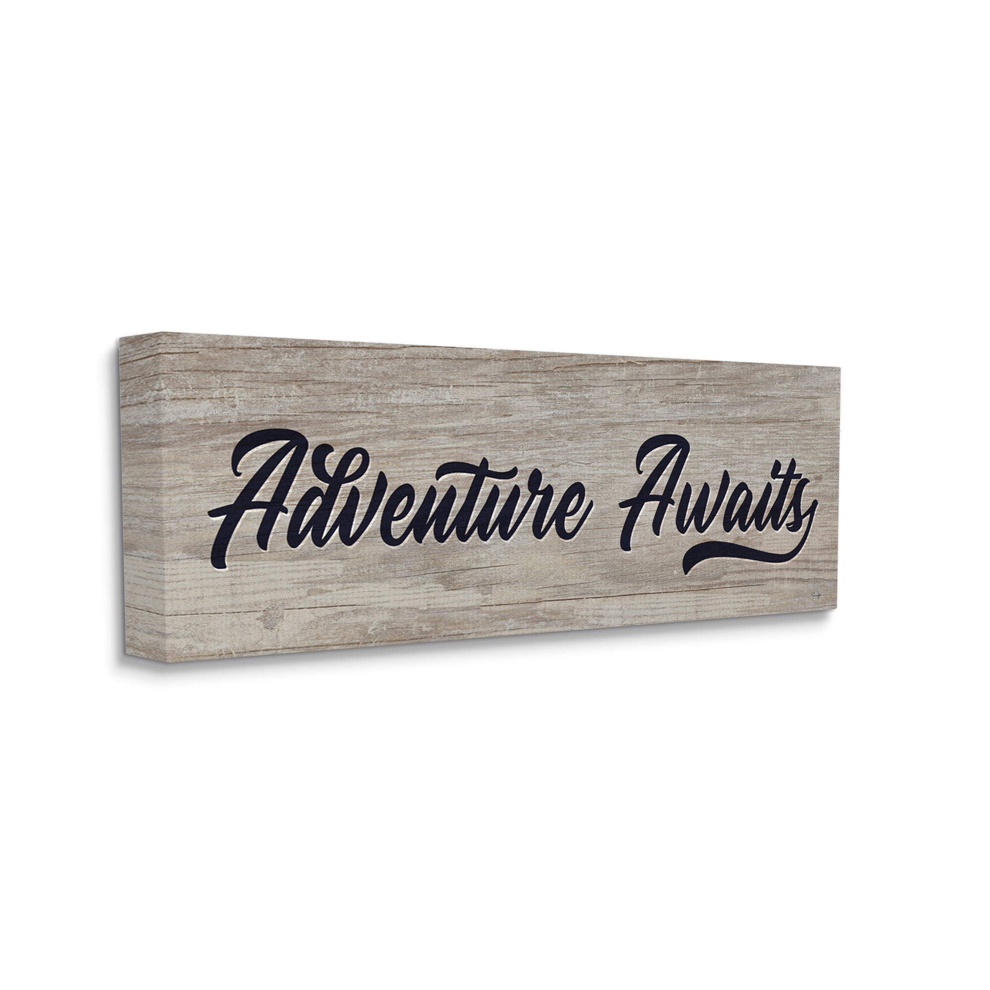 Stupell Industries Adventure Awaits Rustic Vintage Typography Grain Pattern Graphic Art Gallery Wrapped Canvas Print Wall Art, Design by Yass Naffas Designs