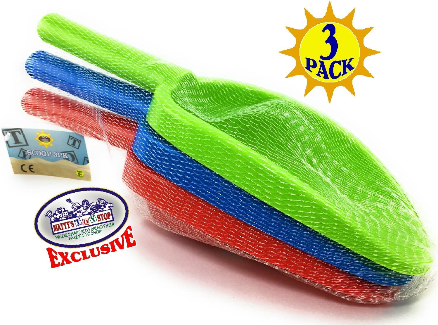 Red, Yellow, Orange & Green Mattys Toy Stop 7 Plastic Sand Digger Scoop Claws for Sand & Beach 4 Pack Complete Gift Set Bundle 