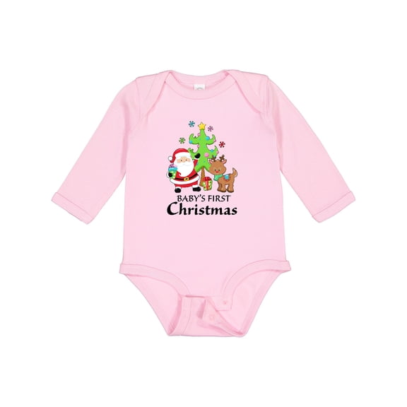 Inktastic Baby's 1st Christmas with Santa Reindeer and Tree Boys or Girls Long Sleeve Baby Bodysuit