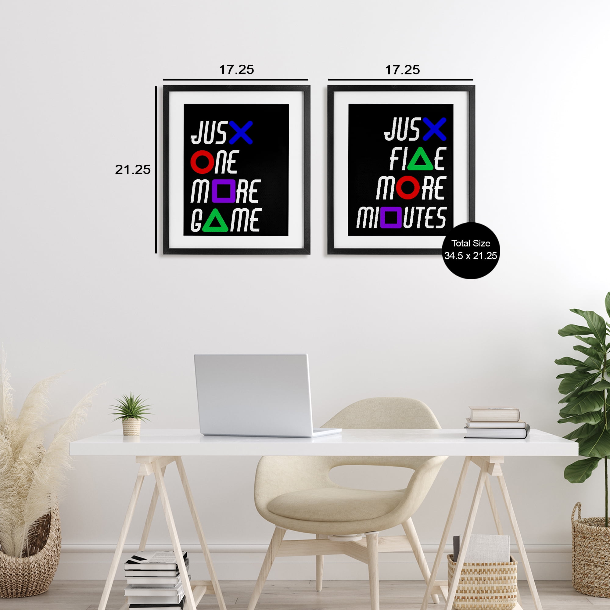 Gamer Button Symbols Phrases 2 Piece Black Framed Print Under Glass Set, design by Kim Allen