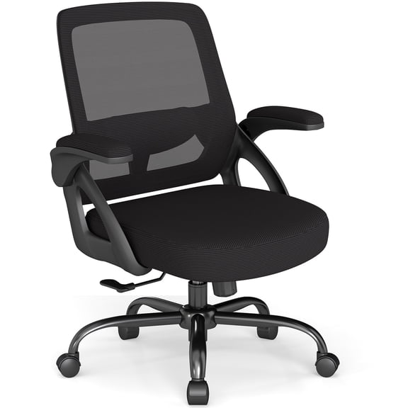 YERAIRR Big Mesh Office Chair 450LB, Ergonomic Executive Desk Chairs Widen Seat Lumbar Support Flip up Armrest Black