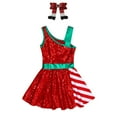 thumbnail image 4 of YiZYiF Kids Girls Sequins Striped Tutu Dress Christmas Dance Costume Figure Skating Dresses Red 10, 4 of 6