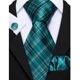 thumbnail image 2 of Corbata Barry.Wang de Seda para Hombre en Teal y Cuadros Negros, 2 of 8
