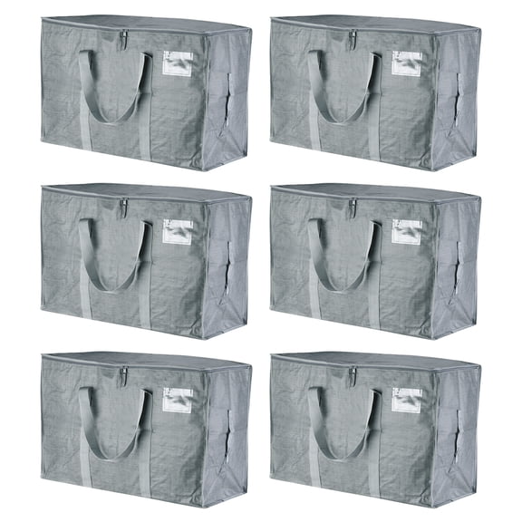 Uxcell Extra Large Moving Bags, with Reinforced Handles and Zipper Storage Tote Packing Bags, Grey 6 Pack