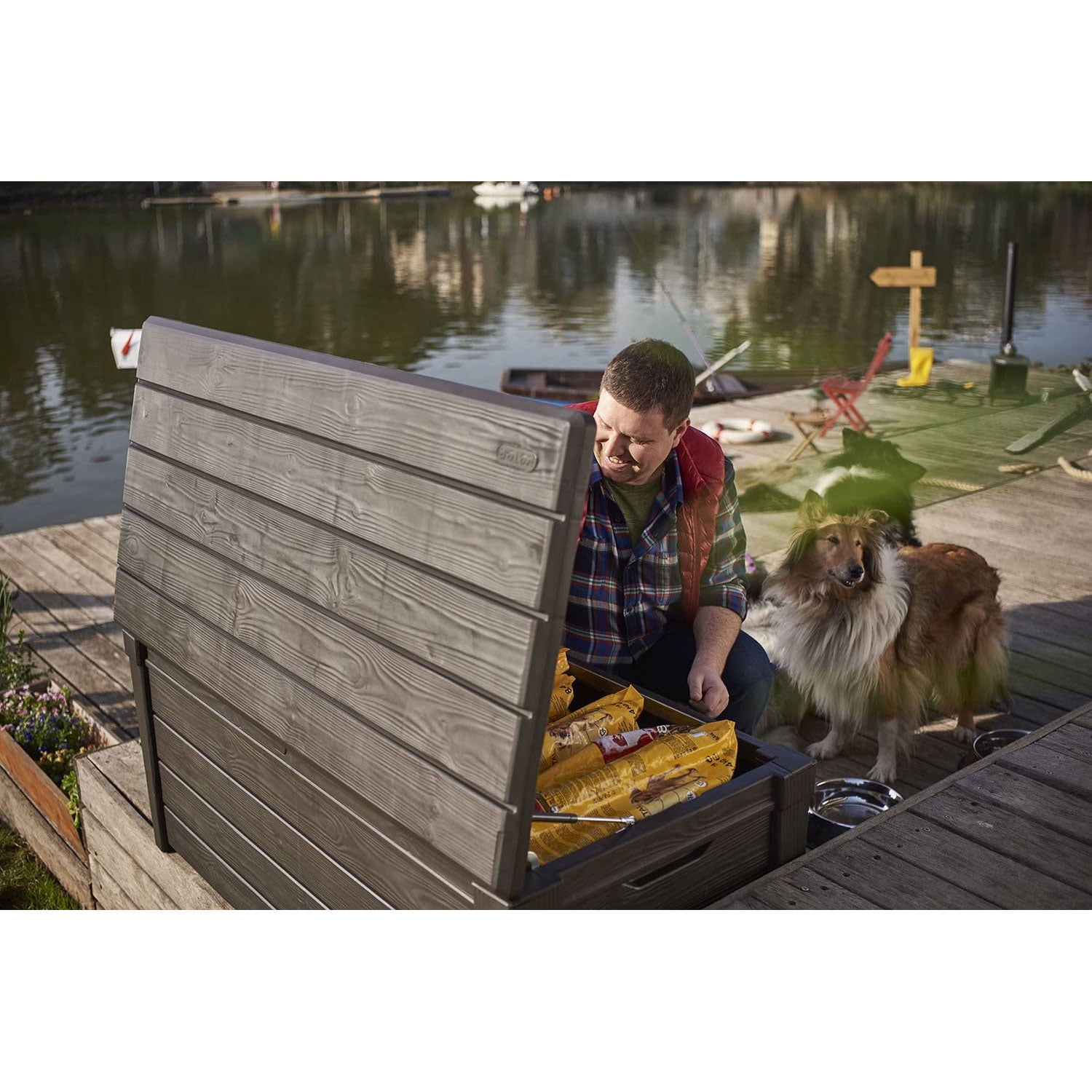 Open Box Keter Brightwood Large 120 Gal Weatherproof Resin Deck Box, Brown