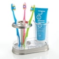 thumbnail image 2 of mDesign Bathroom Toothbrush/Toothpaste Dental Storage Organizer - Clear/Brushed, 2 of 5