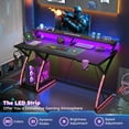 thumbnail image 3 of Gaming Desk with LED Light & Power Outlets, 48" Computer Desk with Monitor Stand, PC Shelf, Mouse Pad, Cup Holder, 2 Hookings, Carbon Fiber Black, 3 of 9