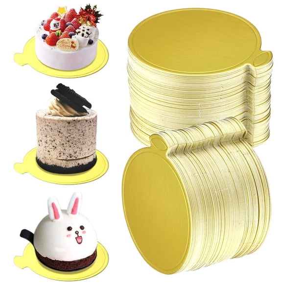 UPlama 200 Pcs Planches à Gâteau Mini Rondes, Base en Papier Doré Présentoir à Cupcakes Desserts Plateau Décoration Gâteaux Pâtisseries Fête Mariage Anniversaire Traiteur & Restaurant Ustensiles de Cuisson (Rond)
