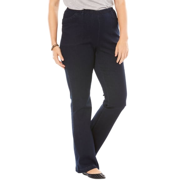 Woman Within Plus Size Tall Fineline Stretch Denim Pull-On Bootcut Jeans