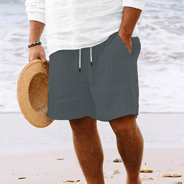 WILLBEST Pantalones Cortos Casuales de Verano para Hombre, Nuevos Pantalones Cortos con Bolsa Atada, Pantalones de Playa A Rayas para Hombre