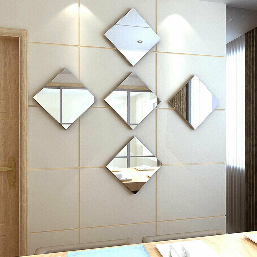 2-8Pcs Mirror Tile Square PET Self Wall Stickers Adhesive Bathroom Wall Stickers 
