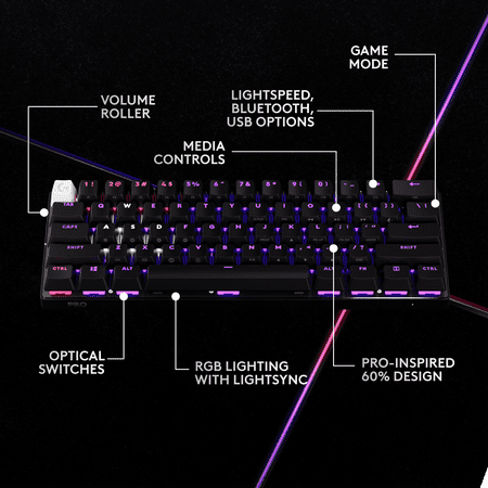Logitech - PRO X 60 LIGHTSPEED TKL 60% Wireless Mechanical GX Optical Tactile Switch Gaming Keyboard with LIGHTSYNC RGB - Black