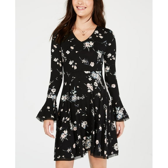American Rag Juniors Printed Fit Flare Dress Black Combo S