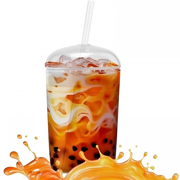 ACDANC 2026 New 16Oz Glass Tumbler with Dome Lid, Reusable Iced Coffee Cup with Straw - Spill-Resistant Drinking Cup for Frappes & Smoothies - Dishwasher Safe (Clear Glass Cup with Lid and Straw)