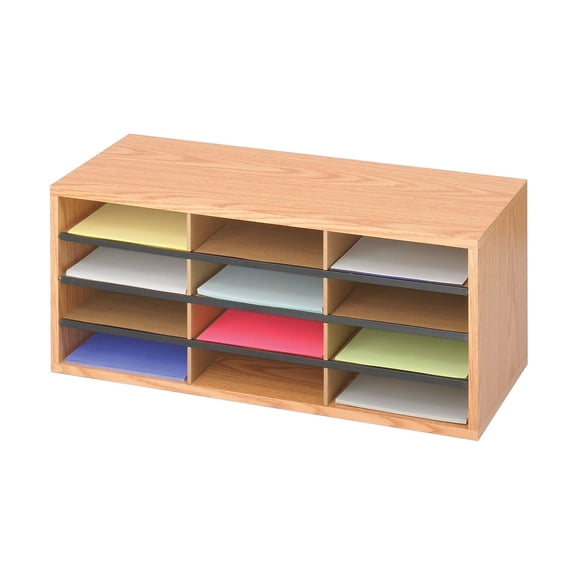 Wood/Corrugated Literature Organizer, 12, Medium Oak