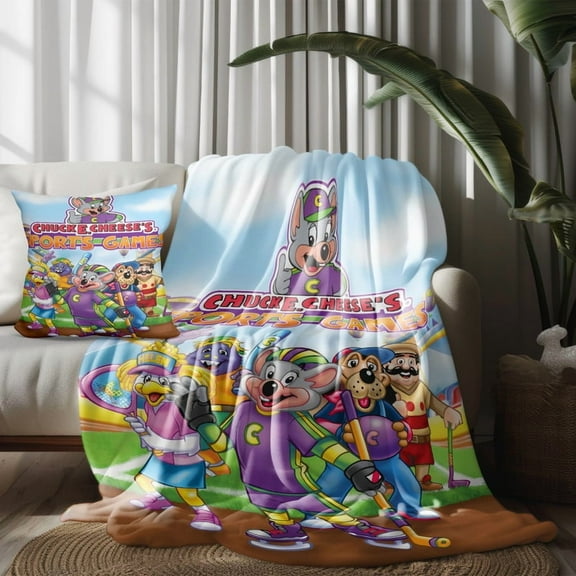 Throw Pillow Covers For Chuck E Cheese Throw Blankets for Couch Thin Bed Decor Kids Adult Nap Bedroom Car All Season Birthday Gifts 30×40 inch Throw Blanket and Pillowcase Set