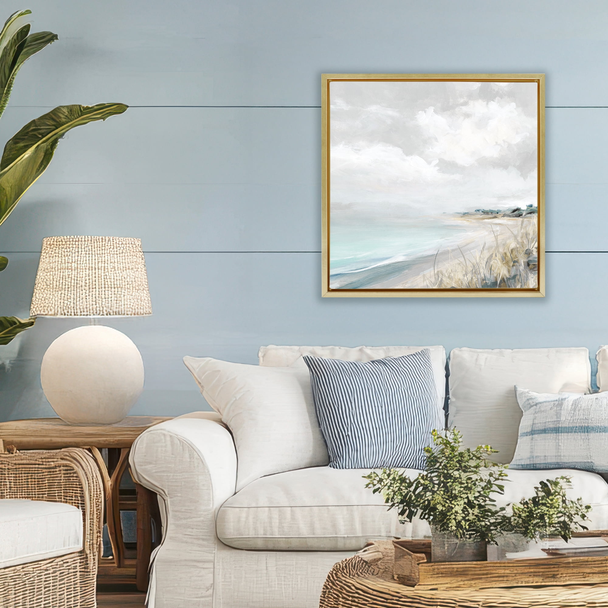 Stupell Industries Coastal Morning By The Dunes Gold Framed Floater Canvas Wall Art, design by Carol Robinson
