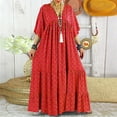 thumbnail image 2 of QIPOPIQ Robes Midi pour Femmes à Étages à Manches Longues Robes Décontractées Robe Col en V Robe d'Été Manches 3/4 Longues Ample Coton Fluide Boho Robes Soleil Offres 2023, 2 of 6