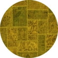 thumbnail image 1 of Ahgly Company Machine Washable Indoor Round Patchwork Yellow Transitional Area Rugs, 5' Round, 1 of 4