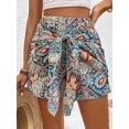 thumbnail image 6 of Women's Printed Bohemian Shorts with Front Knot High Waist Summer Beach Vacation Shorts Green S, 6 of 8