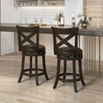 thumbnail image 2 of Costway 26'' Swivel Bar Stool Set of 2 Counter Height PU Leather Seat Rubber Wood Legs, 2 of 8