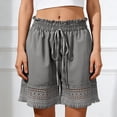 thumbnail image 4 of RYRJJ Womens Elastic High Waist Shorts Drawstring Lace Hem Boho Beach Shorts Wide Leg Summer Casual Short Pants with Pockets(Gray,S), 4 of 8