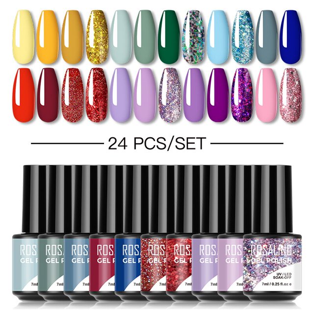 ROSALIND Gel Esmalte de Uñas Set 24 UNIDS Invierno Semi Permanente Gel Barniz Híbrido Necesita Base Top Coat Nails Art Kit de Esmalte de Uñas Tan Jianjun unisex