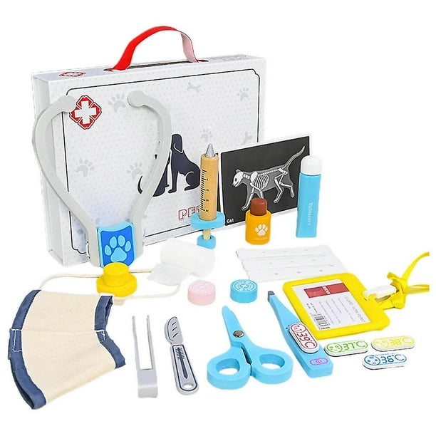 B Maleta veterinaria para mascotas, kit de clínica veterinaria y médico para niños de 3 a 6 años