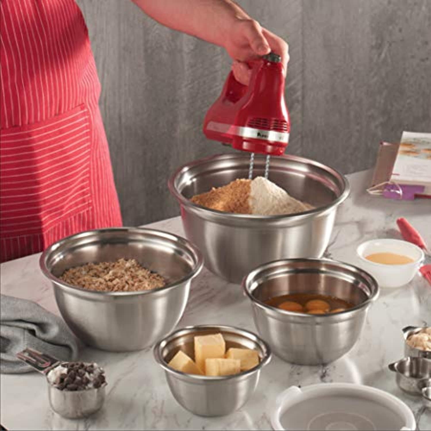  Table Concept Mixing Bowls with Airtight Lids, Stainless Steel Nesting  Bowl Set for Space Saving Storage, Ideal for Cooking, Baking, Prepping &  Food Storage: Home & Kitchen