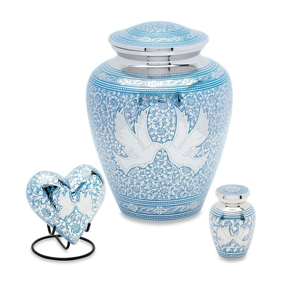 Urnsdirect2u Blue Loving Bird Urn Set