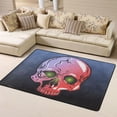 thumbnail image 1 of DouZhe Pink Grateful Skull Green Dead Eyes Pattern Area Rugs Non-Slip Machine Washable Floor Mat, Horror Skeleton Style Carpet Doormat, 63x48 inches, 1 of 6