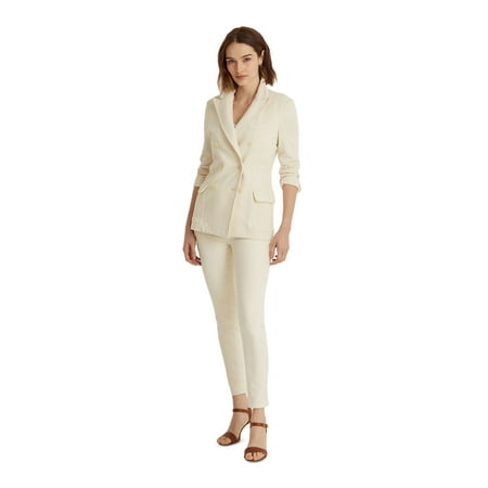 LAUREN RALPH LAUREN Womens Ivory Pocketed Fitted Faux-shell Buttons Double Silhou Wear To Work Blazer Jacket M