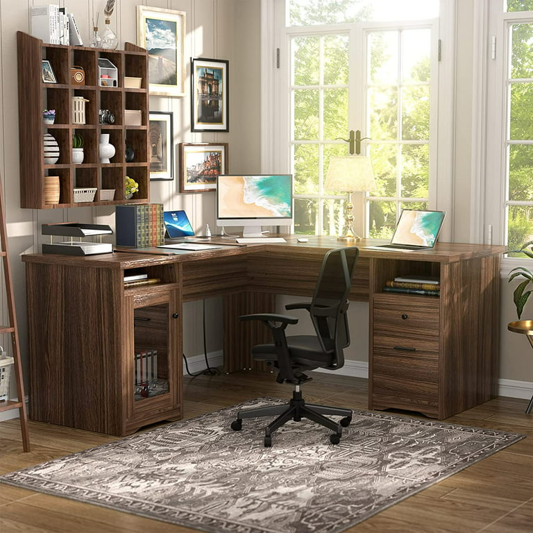L Shaped Desk, U Shaped Desk, Computer Desk with File Drawer Home Office  Desk