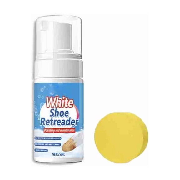 35ML White Shoe Cleaner Foam, Stain Remover for Canvas, Mesh & Leather Shoes with Sponge, Powerful, Gentle Cleaning Solution for Sneakers and Footwear