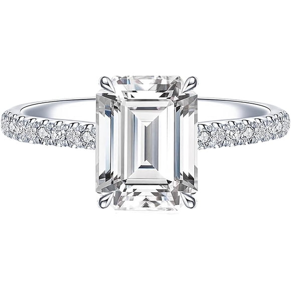 2.20CT Moissanite D,VVS1 Emerald Cut 14K White Gold Plated Solitaire Ring Fine Jewelry for Women Gifts