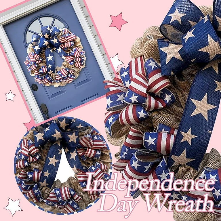 Patriotic 4th of July Wreath with USA Flag- Americana Metallic Tinsel  Wreath with America Stars and Stripes Flags for Independence Day Memorial  Day