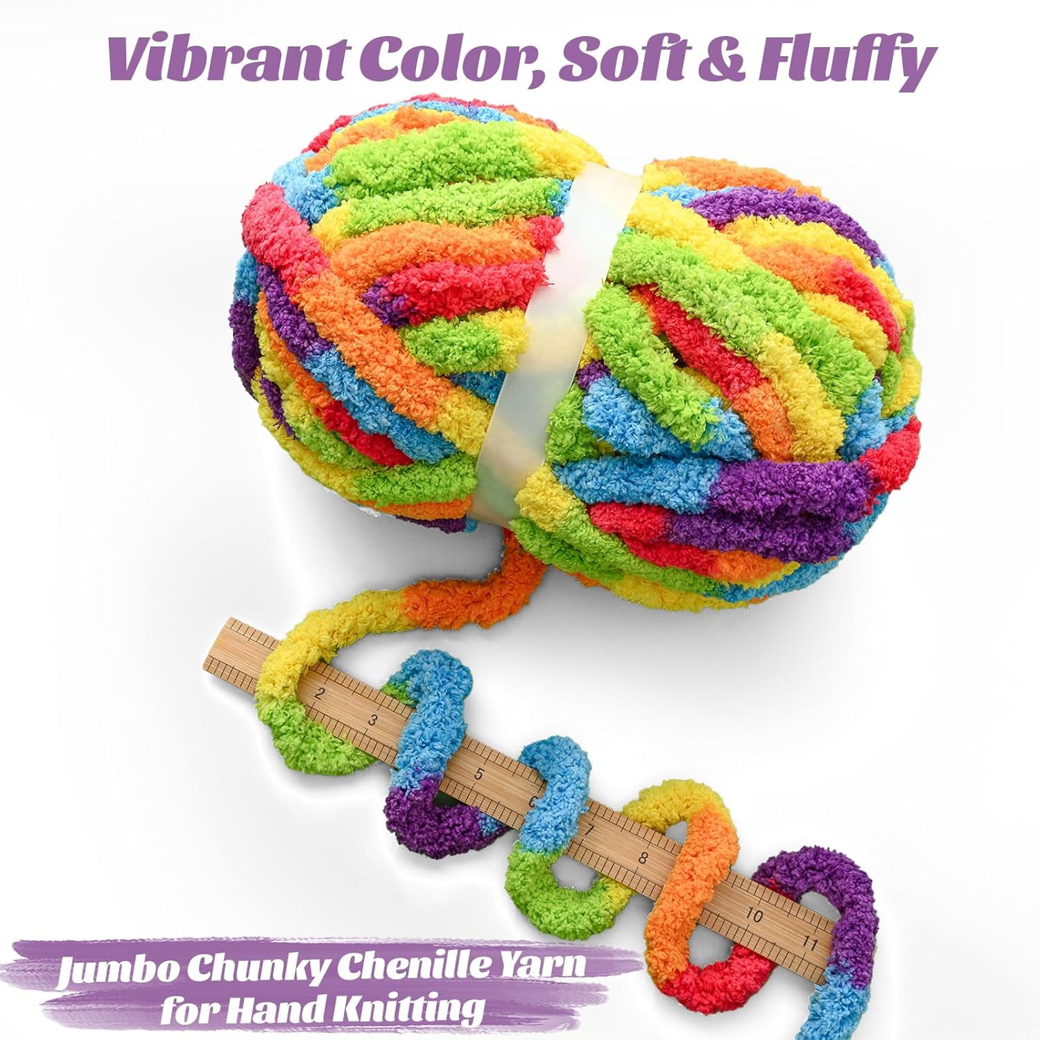 10  Fluffy Chunky Chenille Yarn for Crocheting,  Chunky Blanket Yarn for Hand Knitting, 240yds/70.5oz  Bulky Variegated  Blanket Yarn(Grey--Purple)