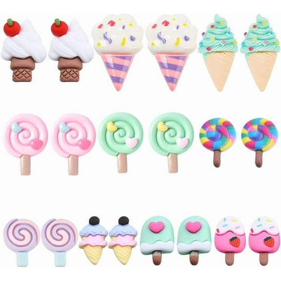 1 Box 50Pcs 10 Styles Ice Cream Resin Cabochons Lollipop Candy Flatbacks Charms Flatback Resin Bulk Dessert Cabochons for Jewelry Making Imitation Food Scrapabooking Embellishments DIY