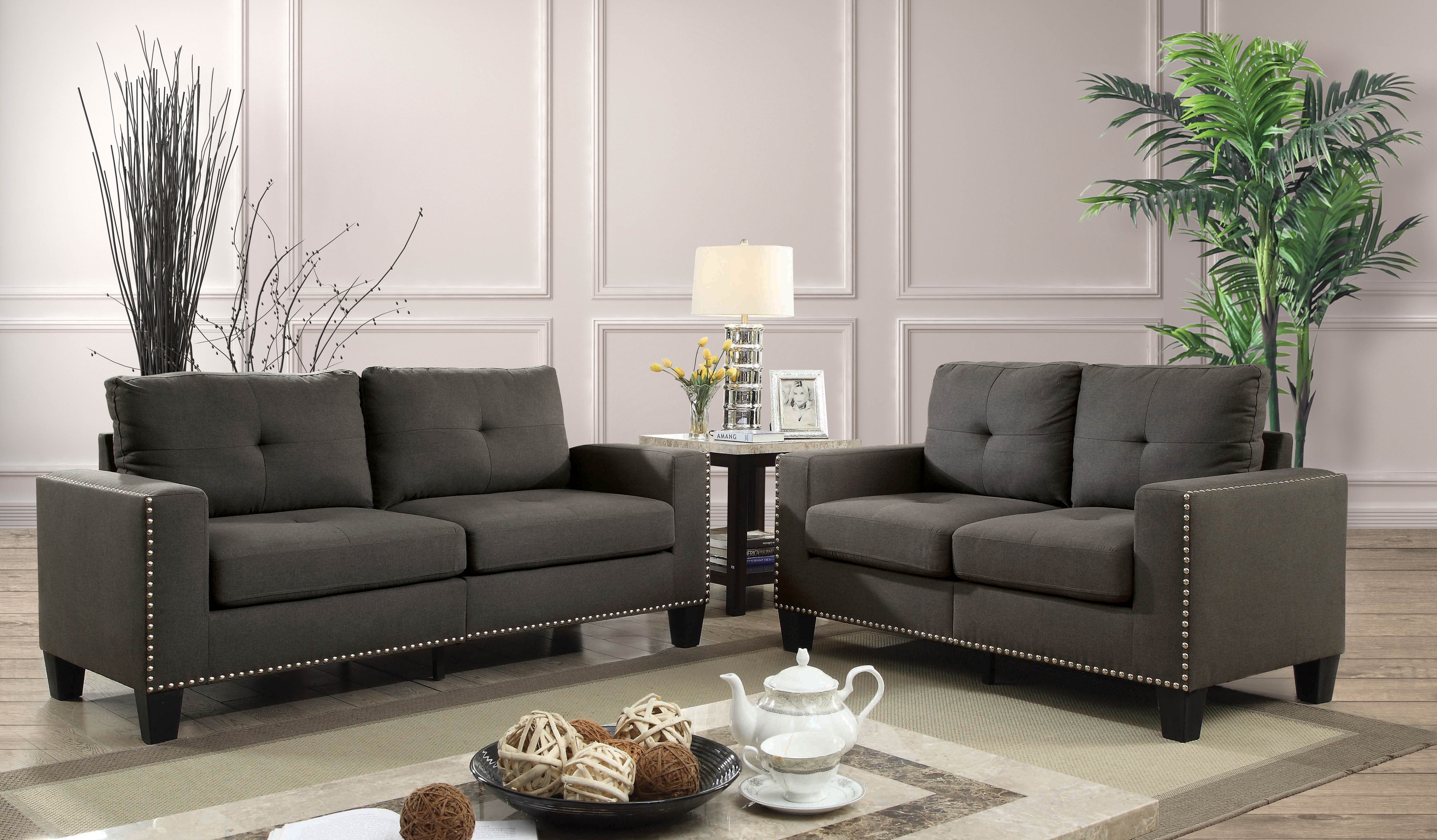 Furniture of America Contemporary Faux Linen Redford 2Piece Sofa Set