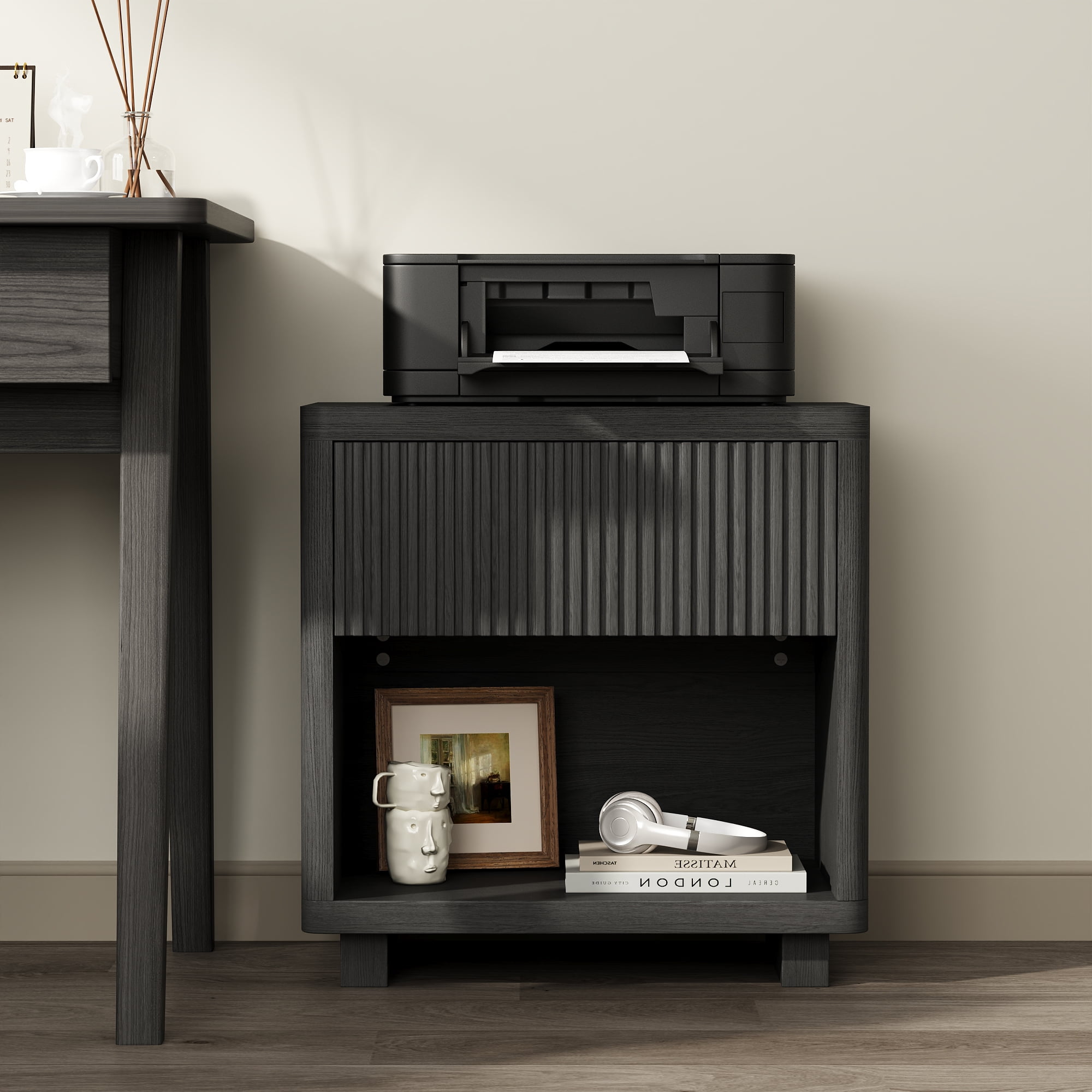Night Stand Set 2, Nightstand with Charging Station, Modern End Table with Drawers, Bed Side Tables Set of 2 for Bedroom Living Room Sofa Couch Office(Black)