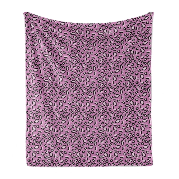 Leopard Soft Flannel Fleece Throw Blanket, Group of Skin Print Background Feminine Graphic, Cozy Plush for Indoor and Outdoor Use, 50" x 70", Grey Pink, by Ambesonne