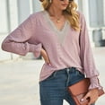 thumbnail image 5 of Fall Tops for Women V Neck Lace Hollow out Trumpet Long Sleeve Shirts Dressy Casual Loose Comfy Tunic Blouses Ladies Clothes, 5 of 7