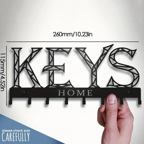 Stylish Metal Wall Mounted Key Holder & Organizer: Decorative Wall Sculpture, Modern Home Decor, 3-5 Angled Hooks, Screw/Adhesive Install, for Entryway/Kitchen