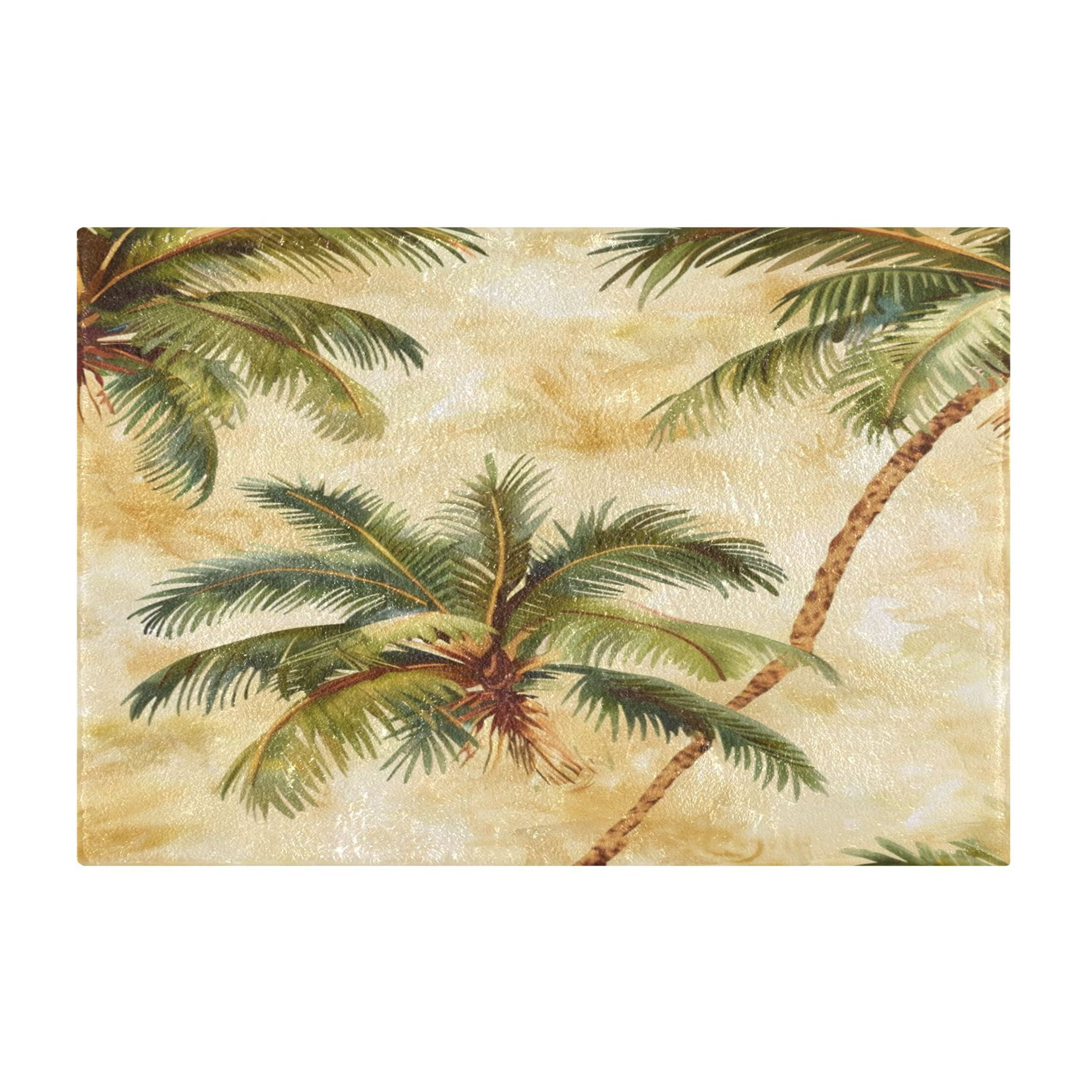 Ryvnso Retro Palm Trees Bathroom Shaggy Rugs Toilet Mat Soft Contour Rug