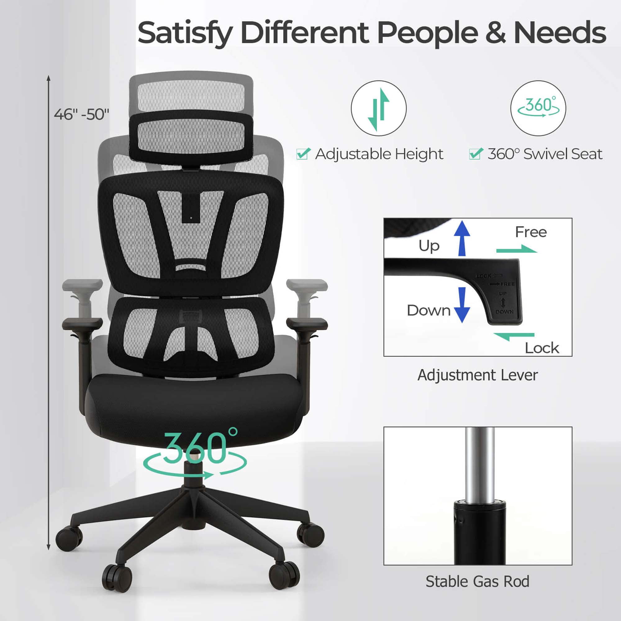 Costway Ergonomic Office Chair Adjustable Desk Chair Breathable Mesh Chair Black