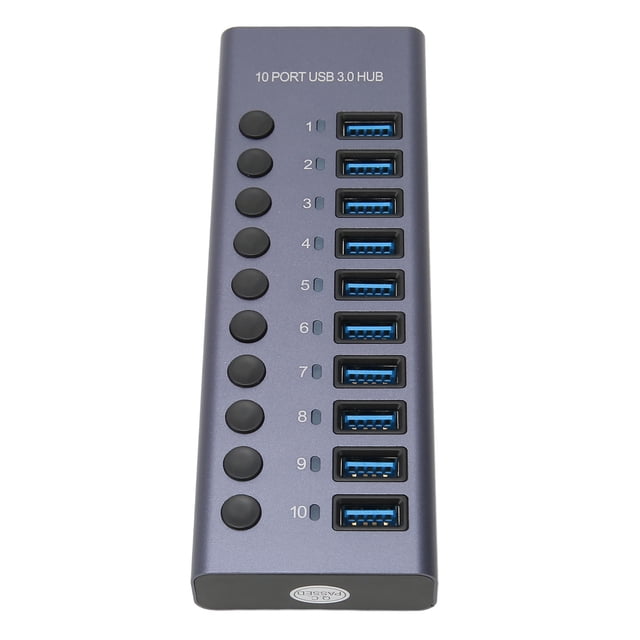 Hub USB 3.0 De 10 Puertos, Concentrador USB De aleación De Aluminio De 60 W Con Interruptores De Encendido Y Apagado Individuales Y Transferencia De Datos De 5 Gbps, Para