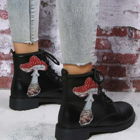 

FITORON Womens Mid Calf Boots- Autumn and Winter European and American Personality Trend Lace Up Boots Black 46