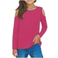 thumbnail image 2 of Hinvhai Toddler Girls Short Sleeve Tops ,Summer Fashion Casual Solid Color T Shirt Cutout off Shoulder Blouses Crew Neck Shirts Basic Tees for Kids Hot Pink 11 Years, 2 of 6
