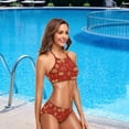thumbnail image 2 of Dreamtimes 2 Pcs Swimsuit Chinese Traditional Oriental Red Pattern Womens Top Halter Beach Bathing Bikini Set, Medium, 2 of 6